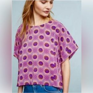 ANTHROPOLOGIE Maeve Milla Medallion Pink Short Sleeve Pullover Top XS